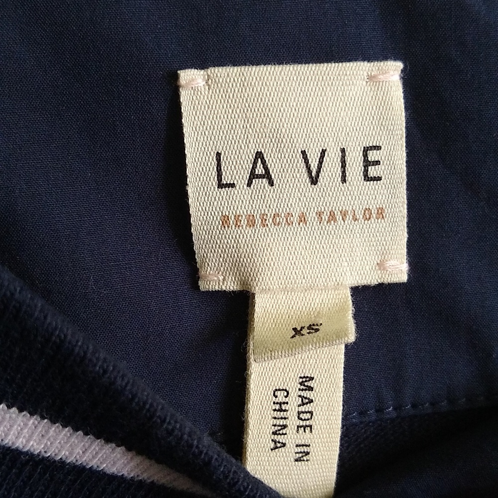 Rebecca Taylor La Vie navy blue stripe long sleeve cotton shift dress XS - Picture 5 of 8